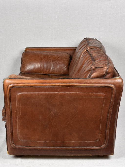 VINTAGE FRENCH ROCHE BOBOIS BROWN LEATHER SOFA 28¾" x 34¾"
