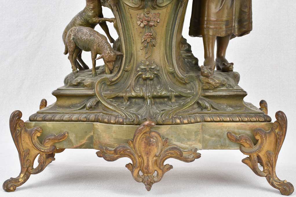 Mantel clock with woman and lambs, 19th-century