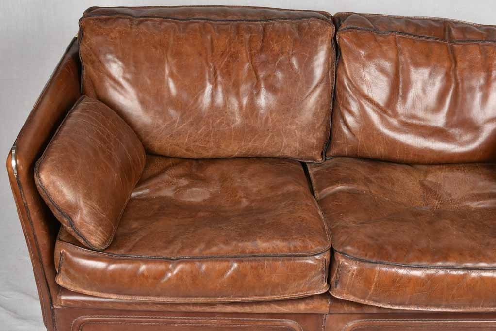 VINTAGE FRENCH ROCHE BOBOIS BROWN LEATHER SOFA 28¾" x 34¾"