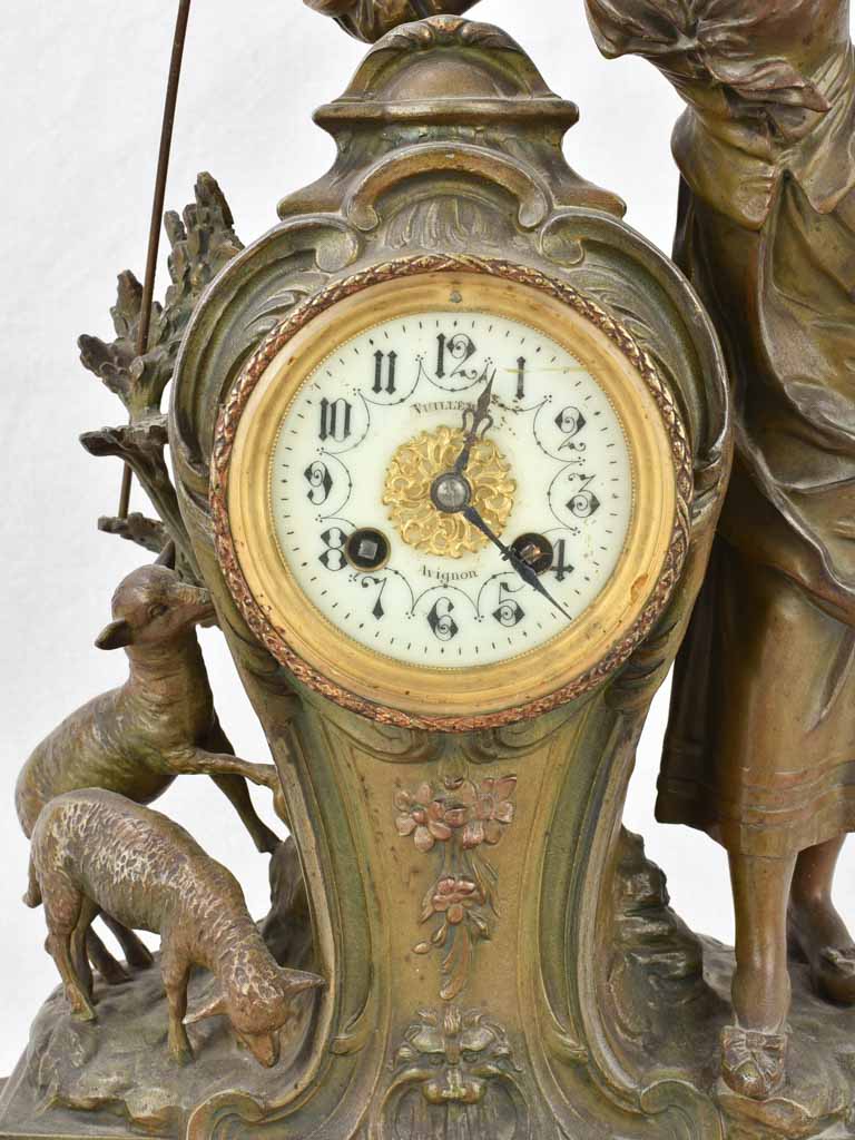 Mantel clock with woman and lambs, 19th-century