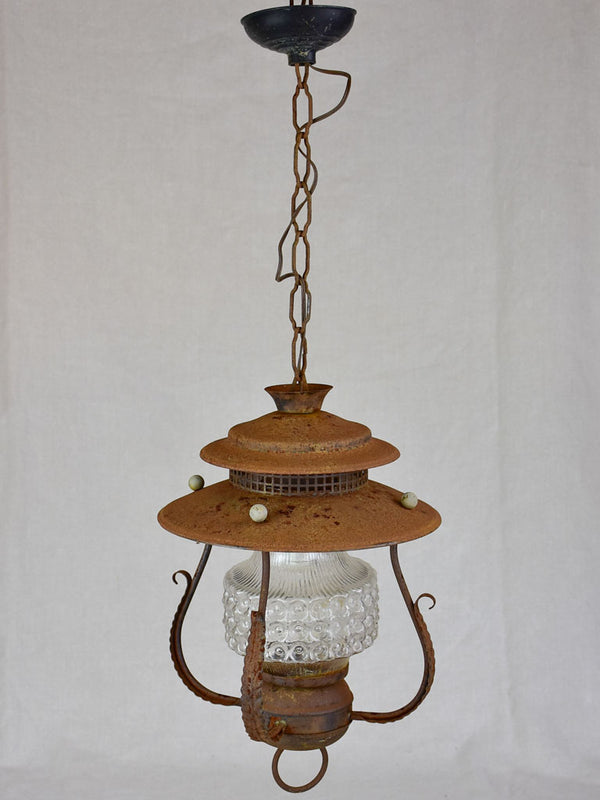 Vintage Italian lantern with foliage motifs and glass lampshade 12¼"