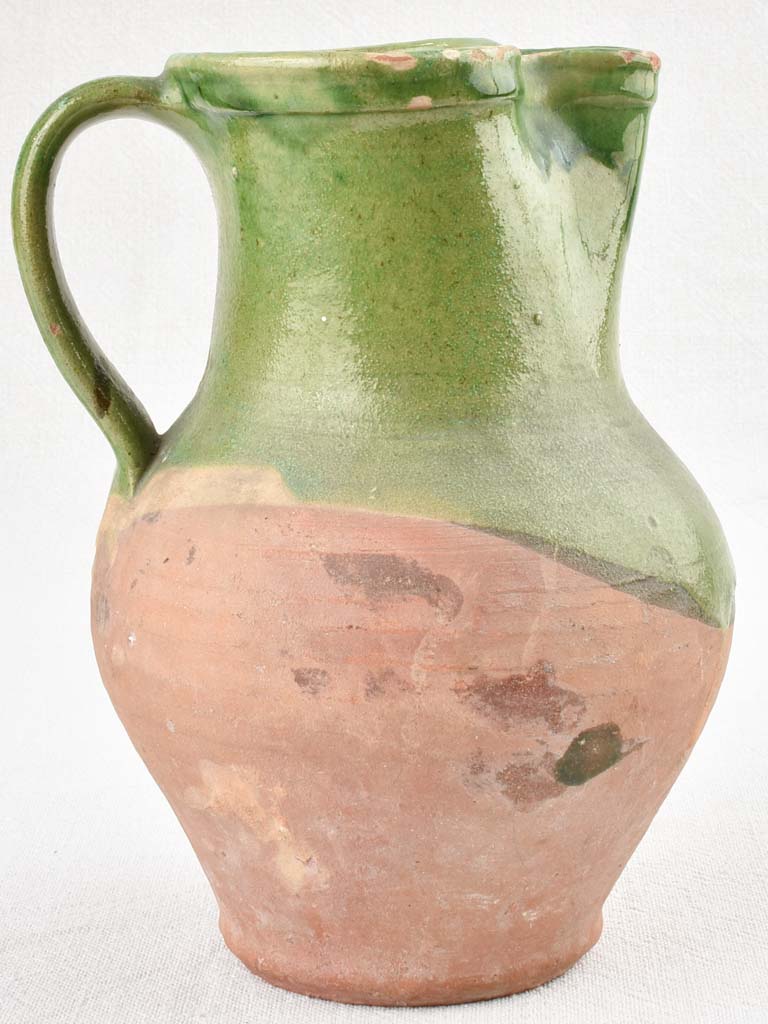Antique French terracotta pitcher - green