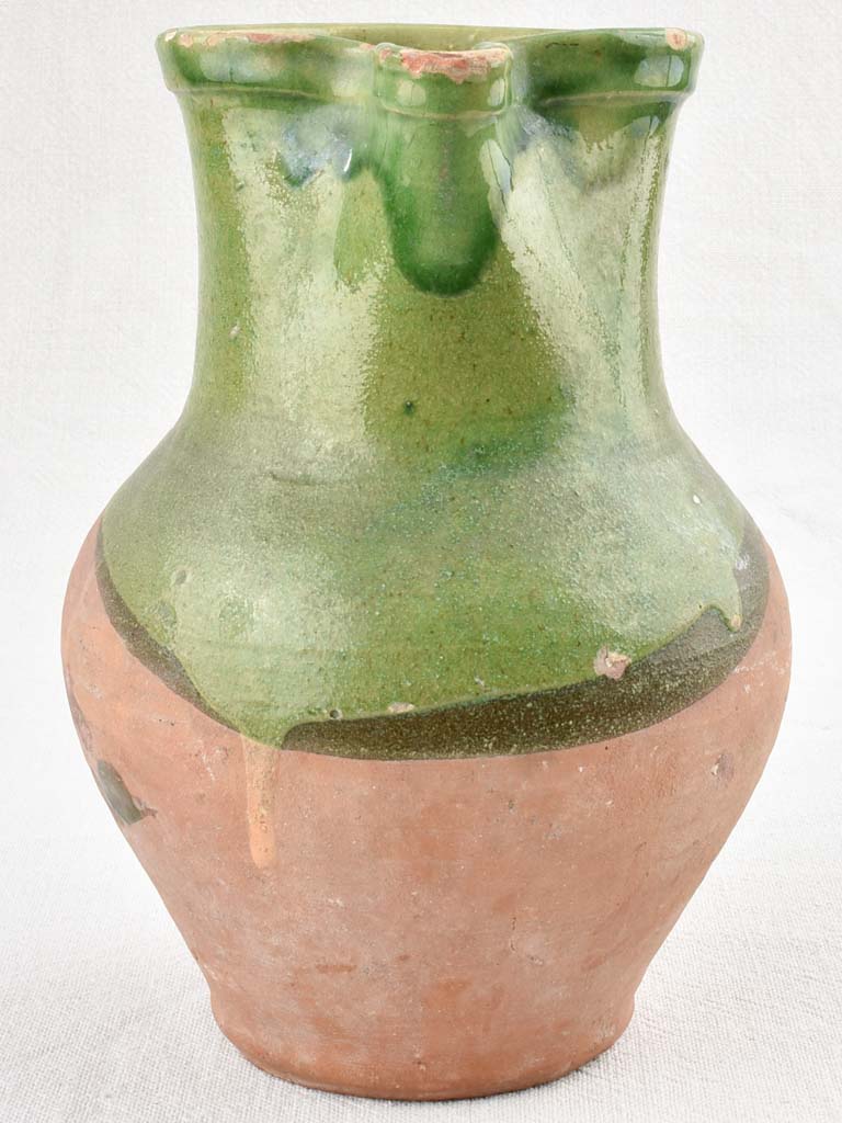 Antique French terracotta pitcher - green