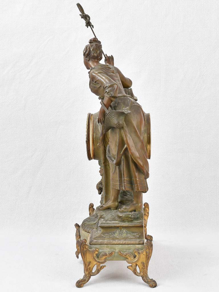 Mantel clock with woman and lambs, 19th-century
