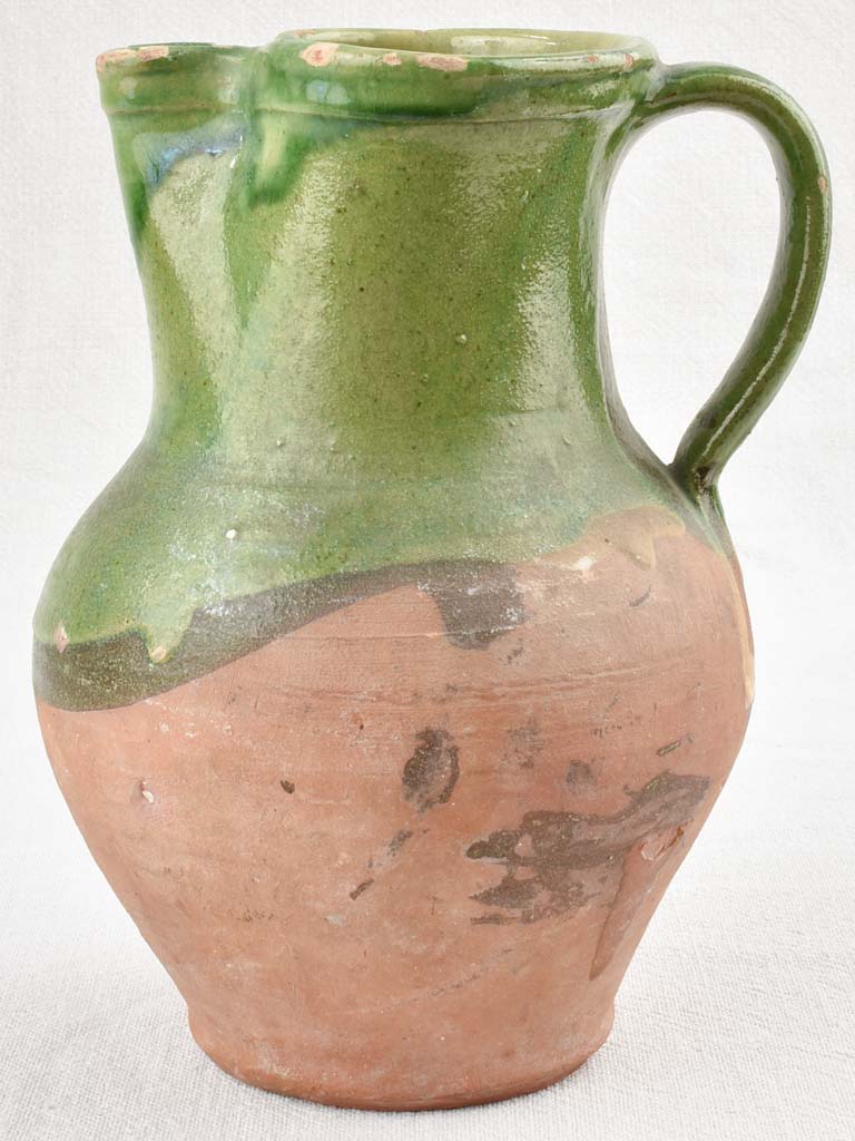 Antique French terracotta pitcher - green