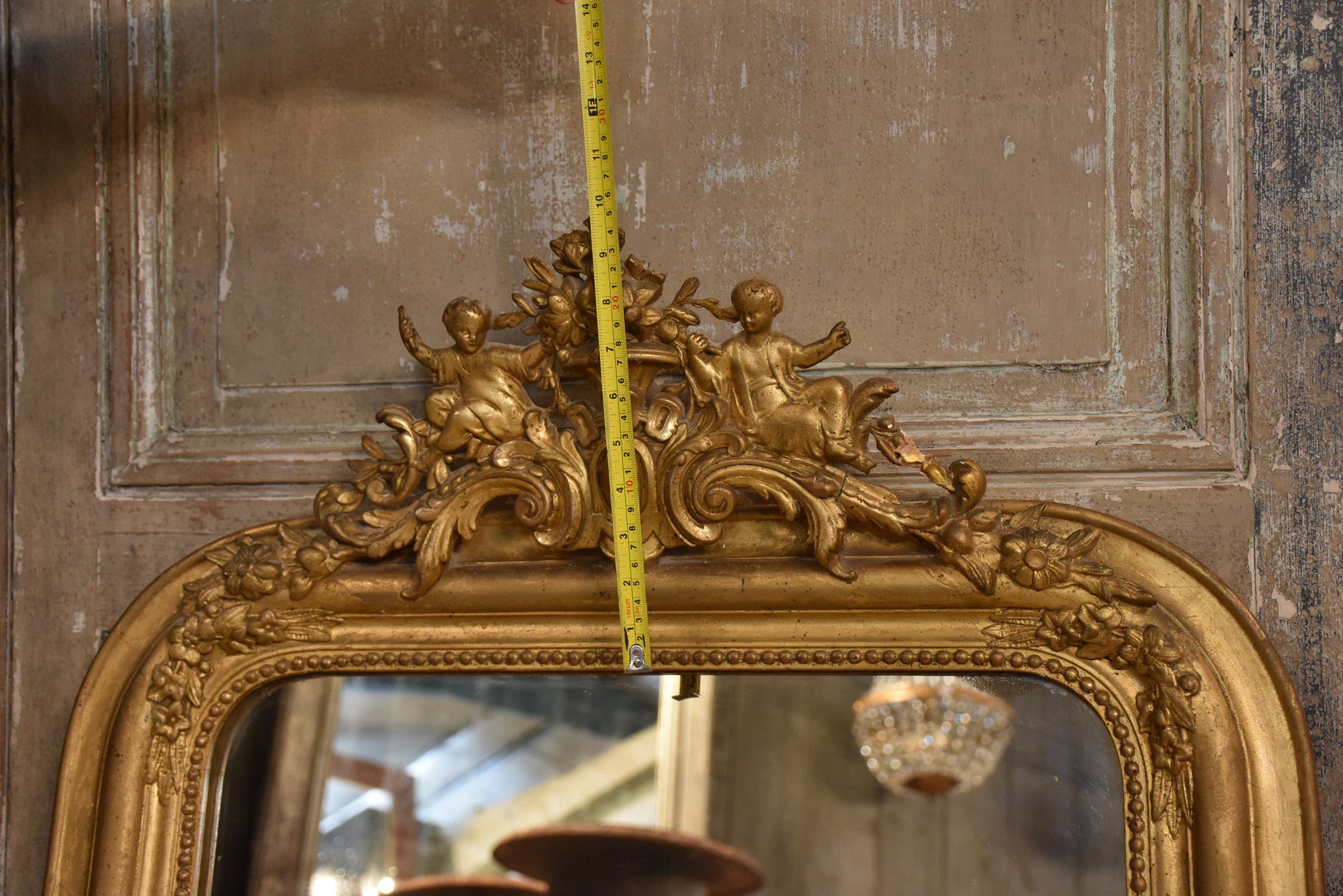 Mirror, gilt frame with crest, Louis Philippe