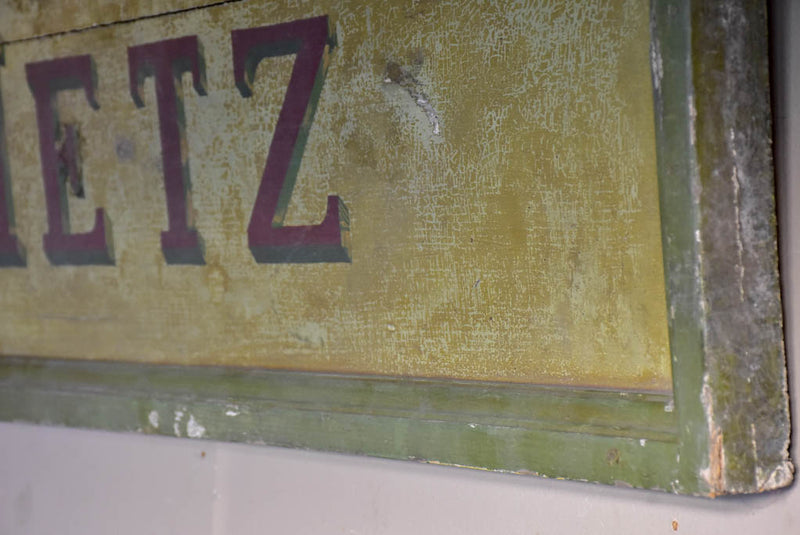 Large antique French wooden sign from a butcher's shop in Metz 21¾" x 97¾"
