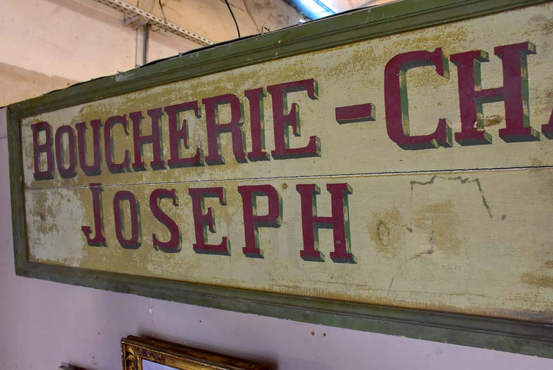 Large antique French wooden sign from a butcher's shop in Metz 21¾" x 97¾"