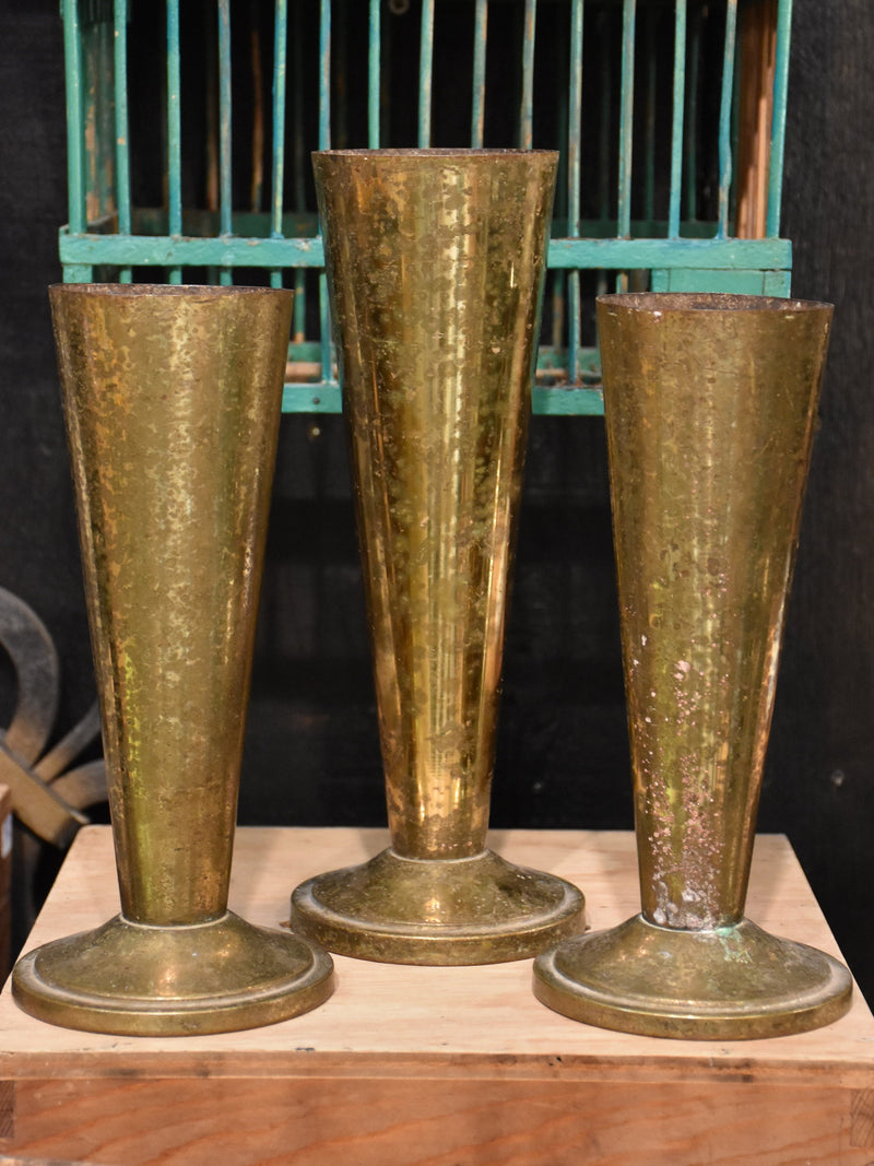 Set of three French florist vases with gold patina