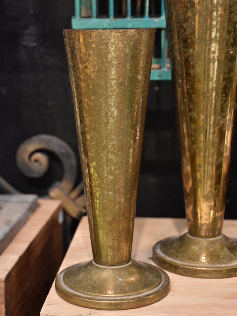 Set of three French florist vases with gold patina