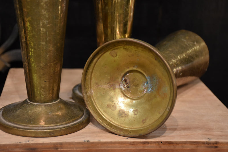 Set of three French florist vases with gold patina