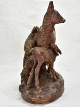 Early 20th Century clay sculpture of a deer and faun 13¾"