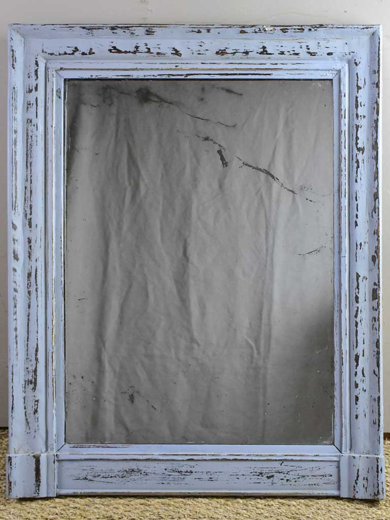 Antique French mantle mirror with grey patina and original timeworn glass 22¾" x 28¾"