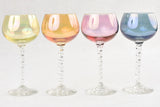 8  colored wine glasses twisted stems - 1970s