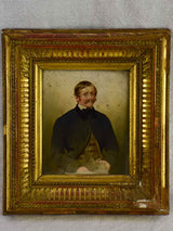 19th Century French portrait of a male in gilded frame. Oil on wood