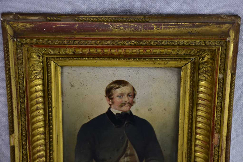 19th Century French portrait of a male in gilded frame. Oil on wood