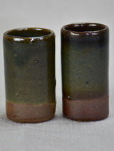 Set of 16 sandstone espresso / liqueur cups from La Borne with dark brown green and blue glaze 2¼"