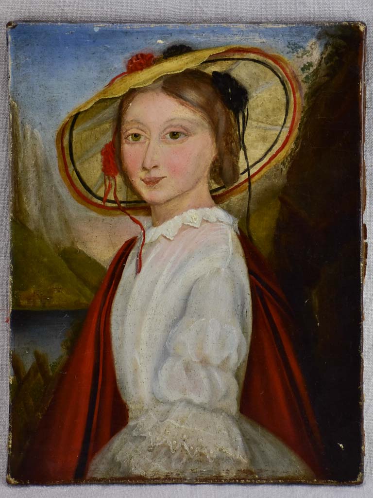 19th Century French portrait of a young lady. Oil on canvas 10¾" x 14¼"