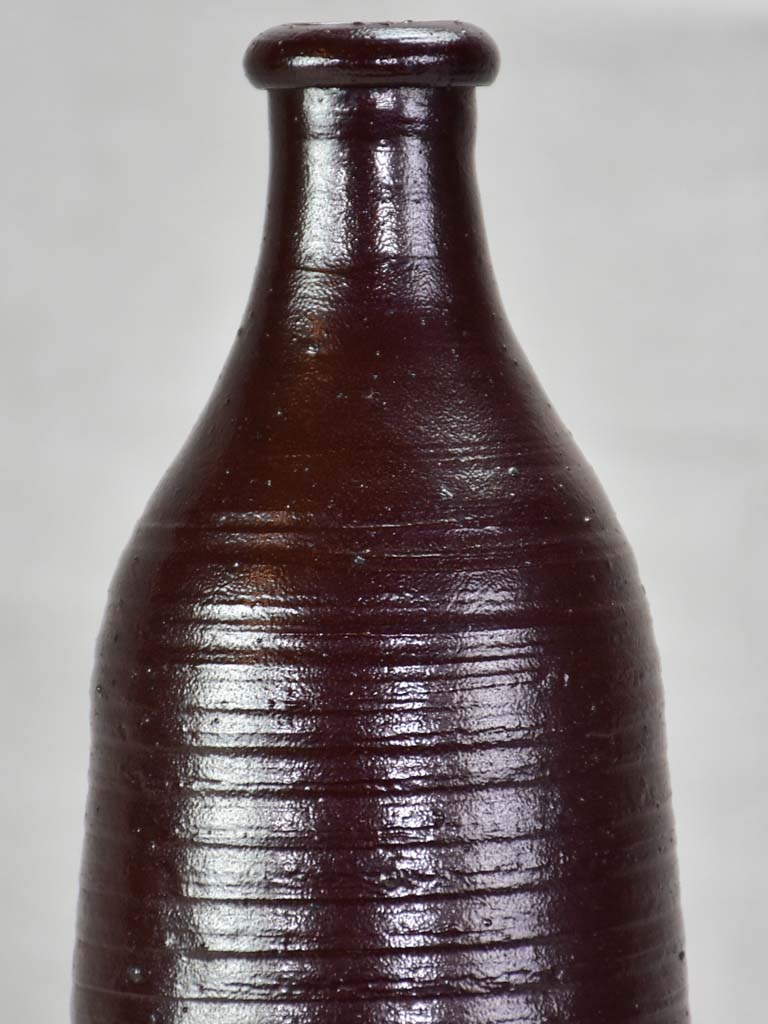 Vintage French clay carafe / vase with brown glaze 14¼"