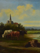 19th Century French landscape painting with cows in a field - Normandy 27¼" x 21¾"