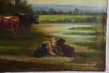 19th Century French landscape painting with cows in a field - Normandy 27¼" x 21¾"