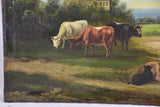 19th Century French landscape painting with cows in a field - Normandy 27¼" x 21¾"