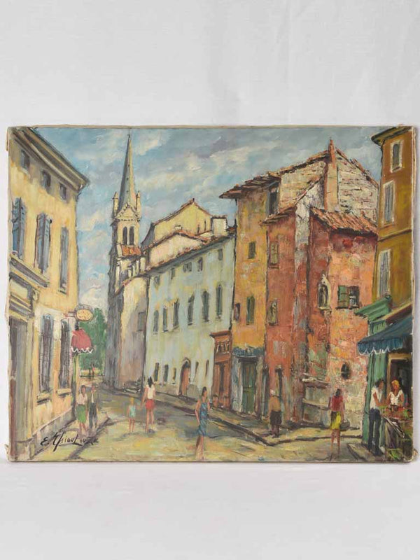 Vintage Oil-Based French Village Painting
