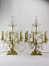 Pair of antique French crystal bronze and brass table chandeliers girandoles 22½"
