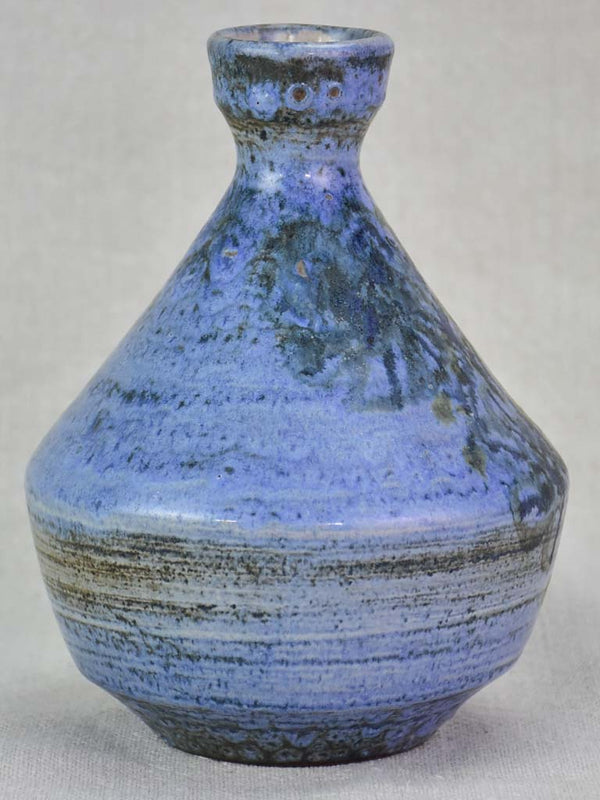 Vintage clay vase with periwinkle blue glaze - Dominique Baudart 7"