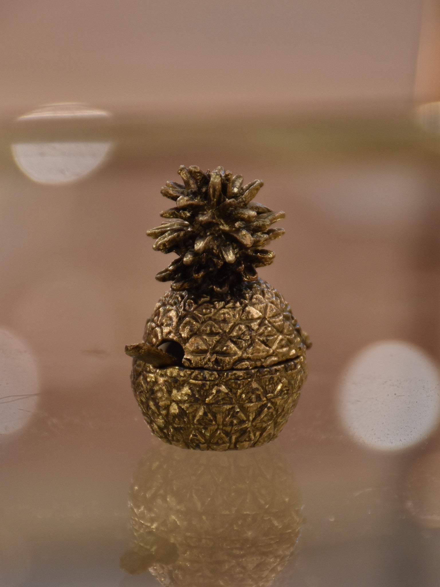 Miniature pineapple salt cellar with spoon