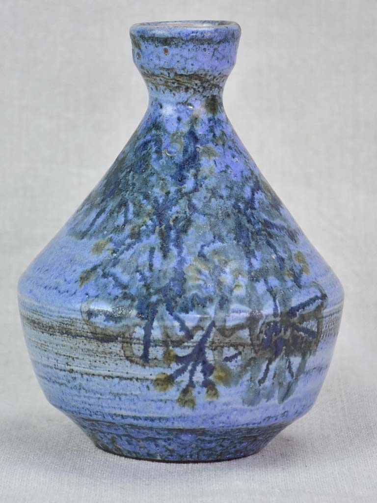 Vintage French blue-glazed clay vase