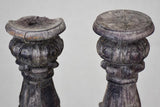 Pair of rustic carved candlesticks with charcoal patina 15¾"