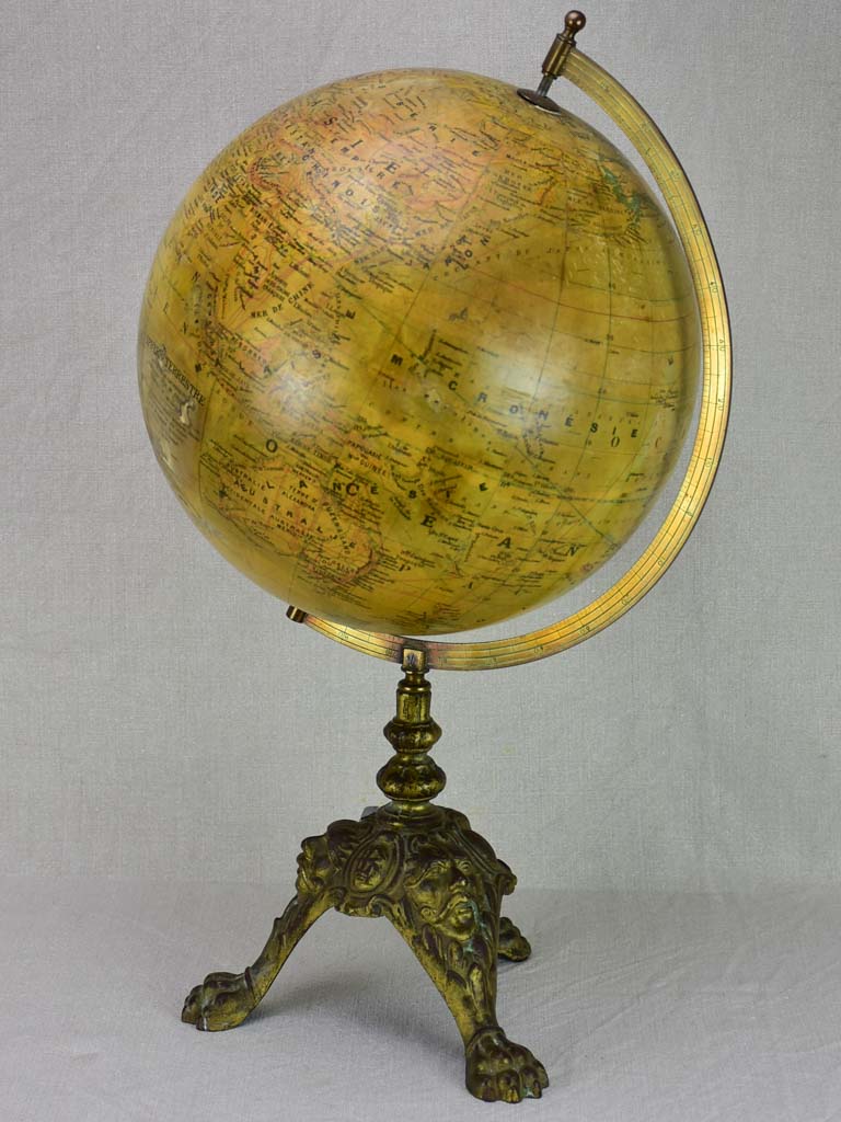 19th century French world globe with decorative base 22¾"