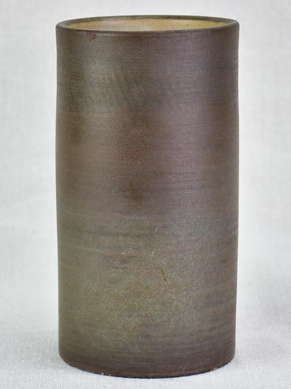 Vintage clay vase with brown glaze - Dominique Baudart 8"