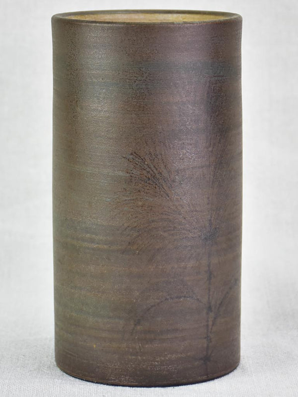 Vintage clay vase with brown glaze - Dominique Baudart 8"