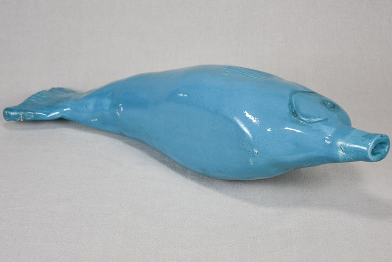 Vintage ceramic sculpture of a fish - blue 23¾"