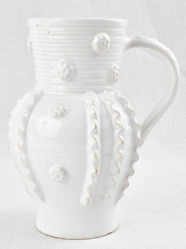 Vintage white vase w/ stripes & flowers - Émile Tessier