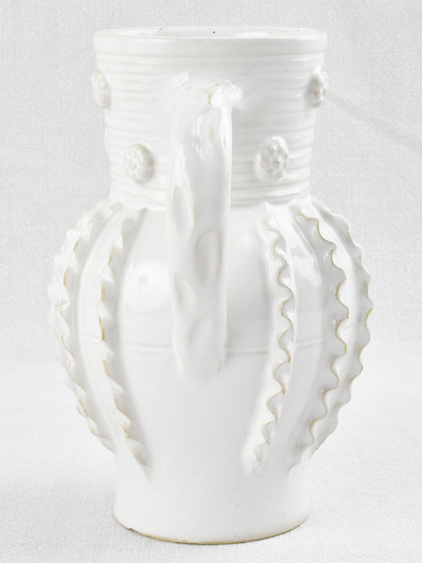 Vintage white vase w/ stripes & flowers - Émile Tessier