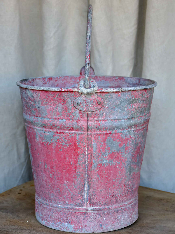 Antique French zinc bucket with red / pink patina