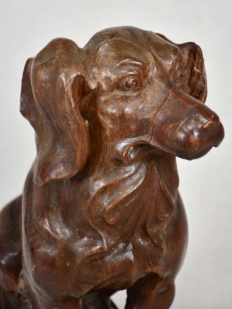 Early 20th-century English oak sculpture of a dog 15¾"