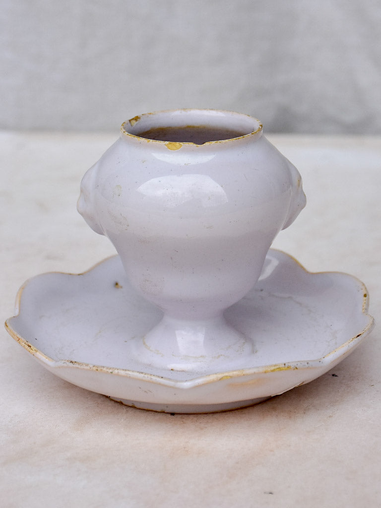Antique French mustard dish with rippled edge