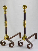 Pair of mid nineteenth-century French fire dogs andirons - brass and bronze 25¼"