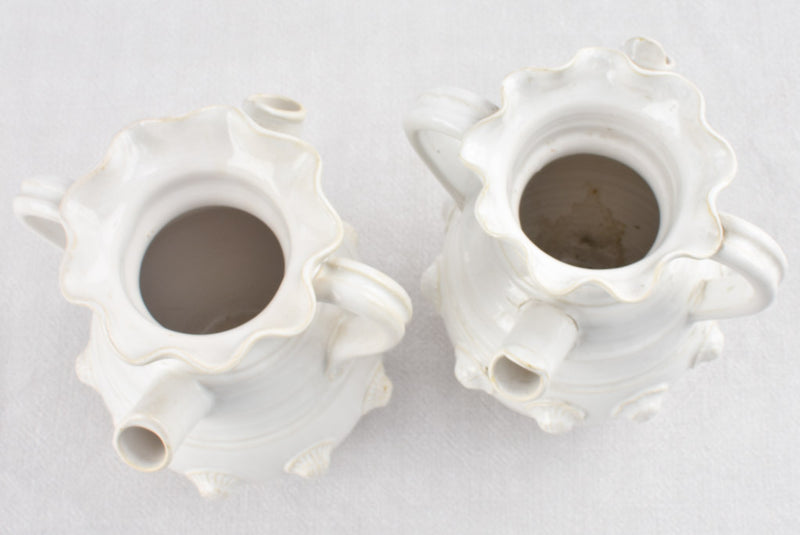 Pair of ceramic vases w/ white glaze & handles - Émile Tessier