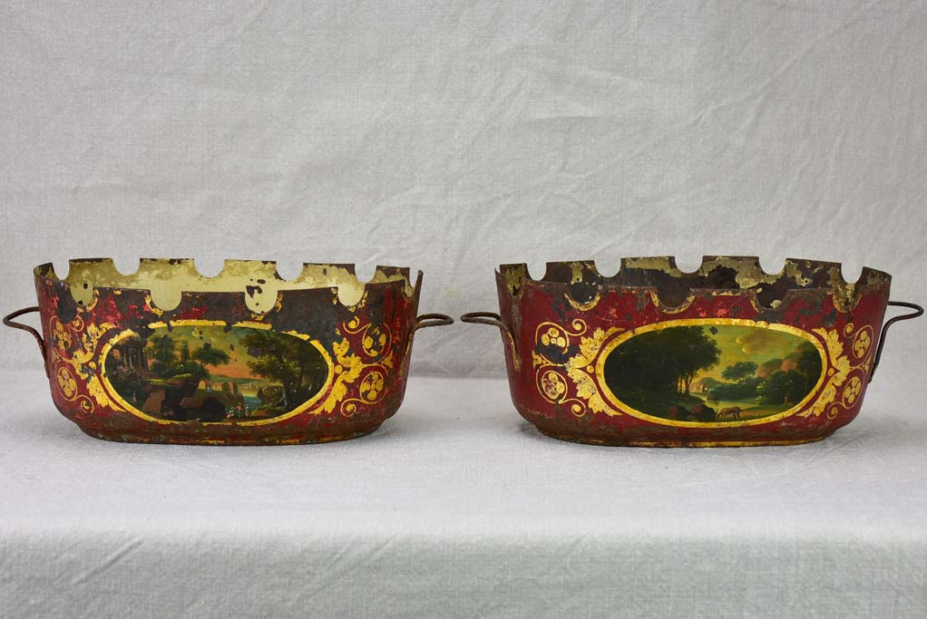 Pair of Directoire monteith glass chiller bowls in tole