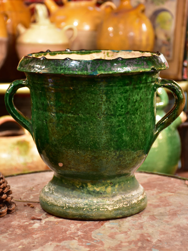 Antique French planter from Castelnaudary with dark green glaze