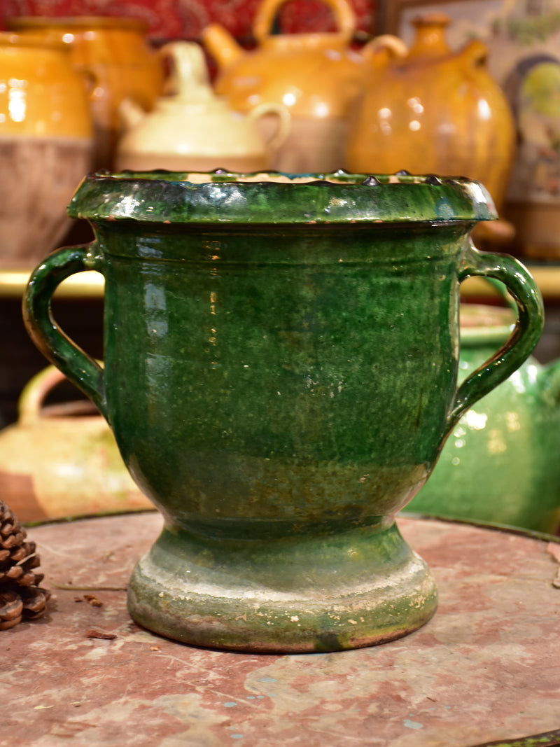 Antique French planter from Castelnaudary with dark green glaze