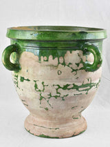 Timeworn 19th century Castelnaudary planter w/ 4 handles - green 21¾"