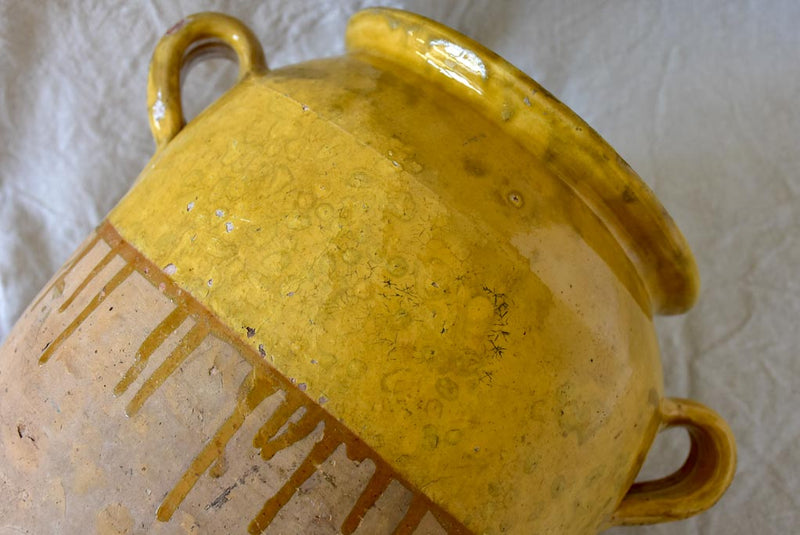 Very large French confit pot with yellow glaze 13¾"