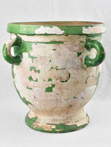 19th century green & white Castelnaudary planter w/ 4 handles 20¾"