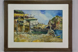 Mid century watercolor coastal scene 30" x 22½"